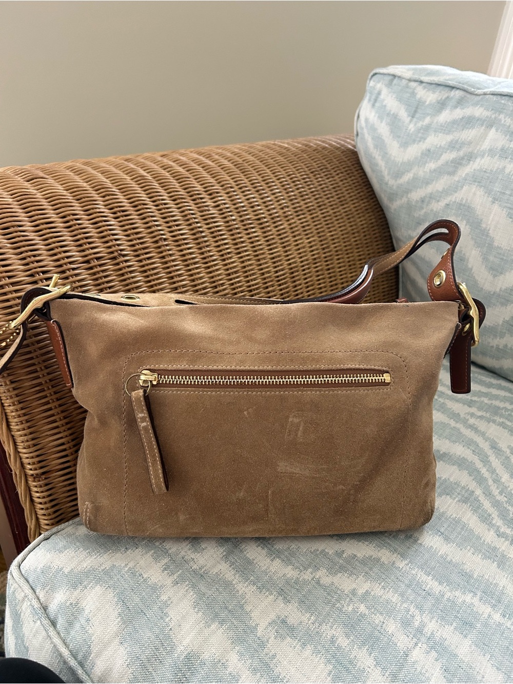 Coach Suede Hobo Bag in Tan with Gold Hardware - Picture 5 of 12